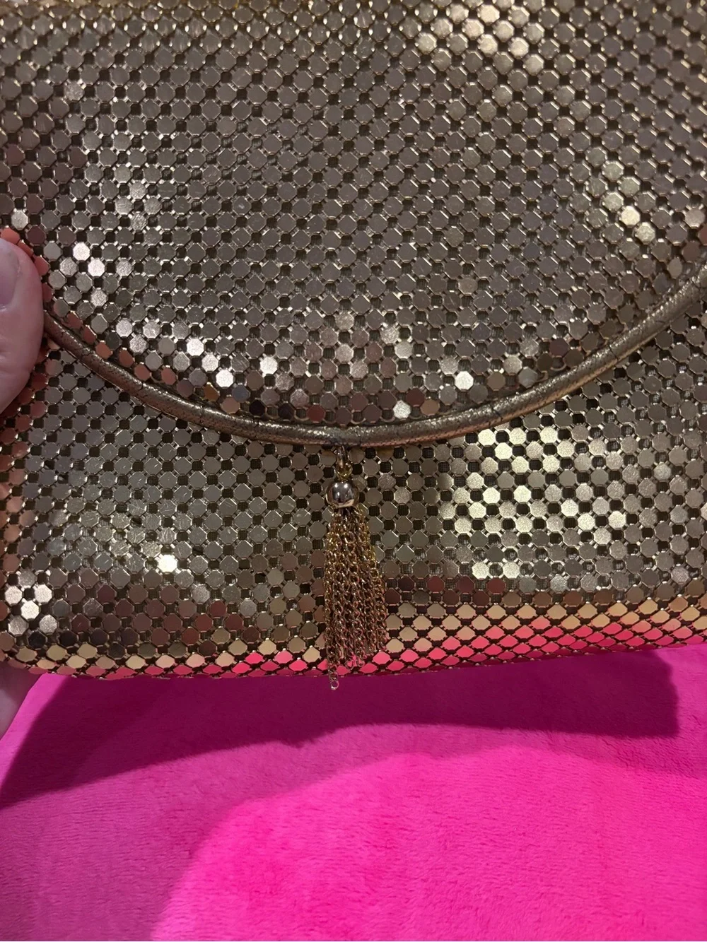 Vintage Gold Sequin Evening Clutch with Tassel